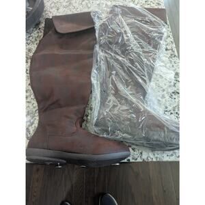 Comfortview Tall Brown Boots Size 7W Wide Calf Faux Leather